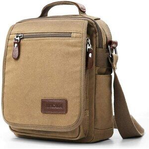 Mens Canvas Messenger Crossbody Bag Travel Work Shoulder Bag iPad Pockets